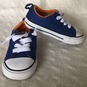 EUC Converse All-Star low top, blue & orange, Sz 6